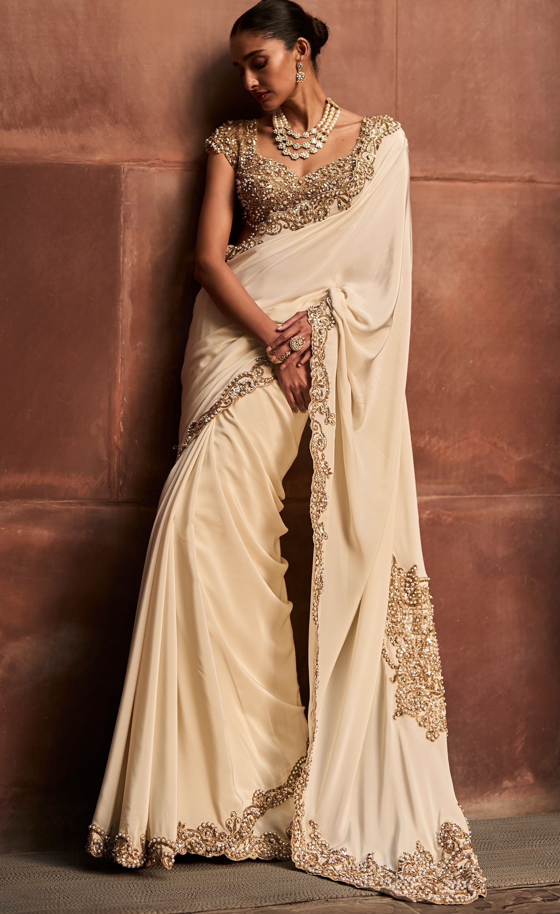 Ivory Gold Sari Set