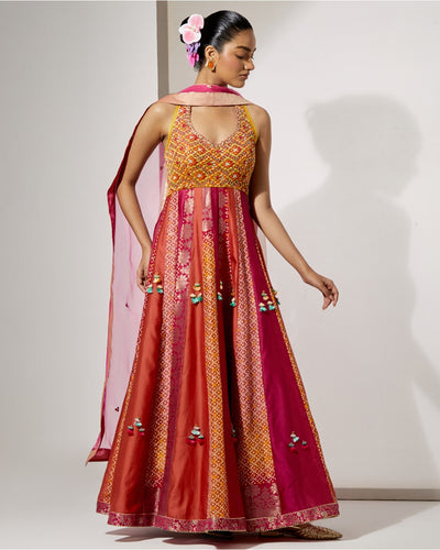 Amber Gulzar Silk Anarkali Set