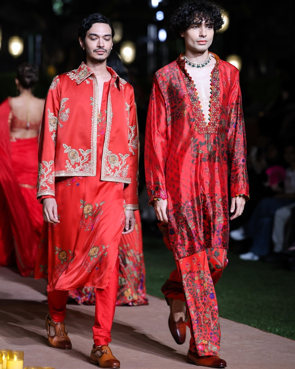 Amer Printed Surkh Laal Jacket Kurta Set