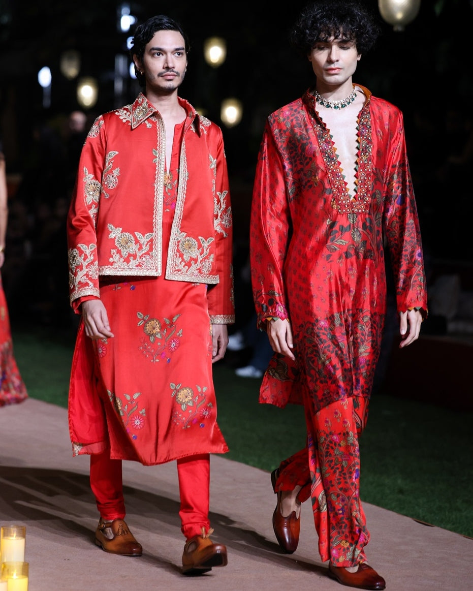 Amer Printed Surkh Laal Jacket Kurta Set