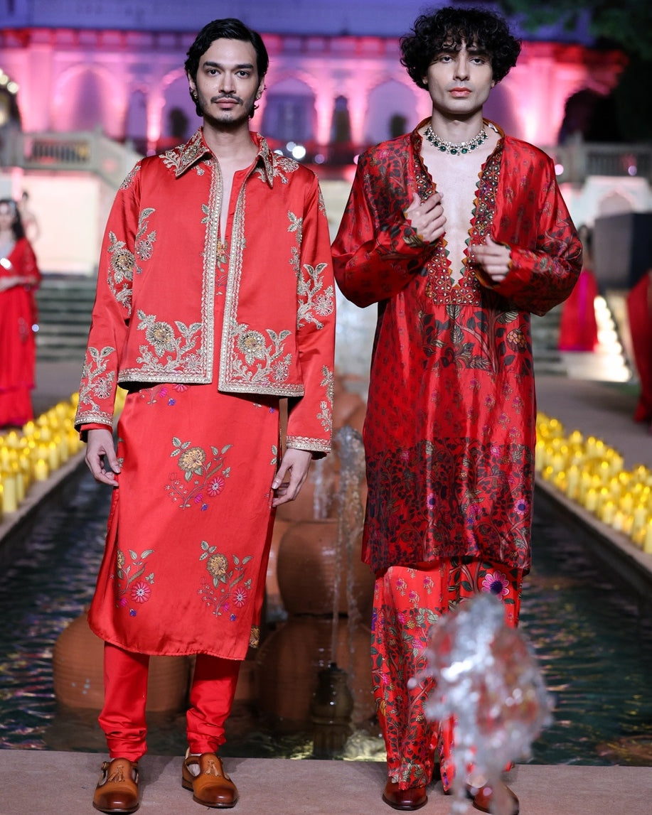 Amer Printed Surkh Laal Jacket Kurta Set