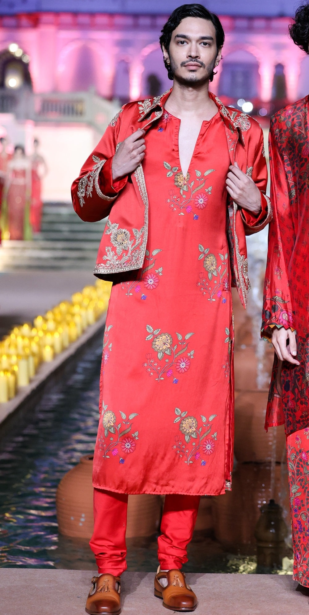 Amer Printed Surkh Laal Jacket Kurta Set