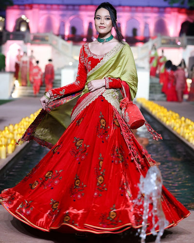 Surkh Laal Velvet Lehenga Set