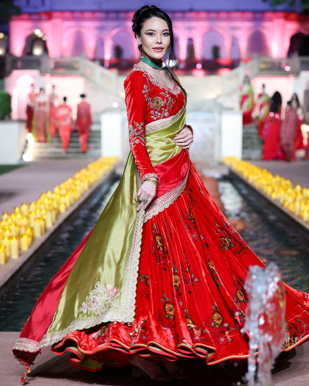 Surkh Laal Velvet Lehenga Set