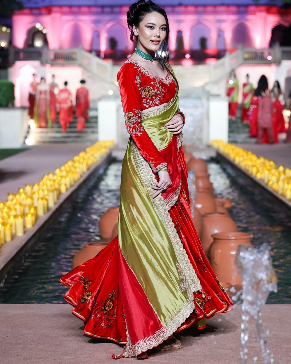 Surkh Laal Velvet Lehenga Set