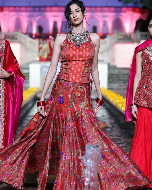 Surkh Laal Corset With Skirt