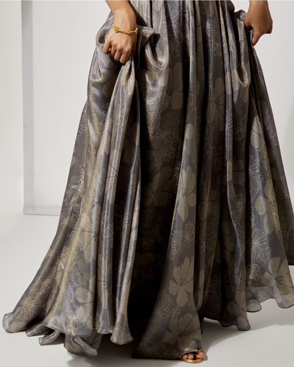 Midnight Bloom Halter Blouse & Skirt Set