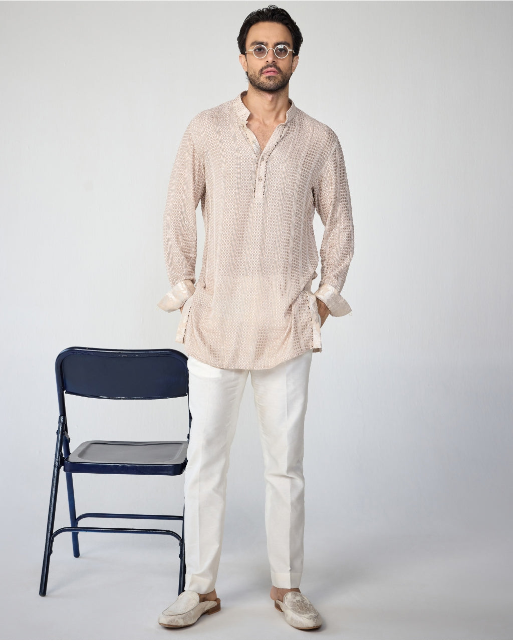 Chessboard Henley Shirt Kurta Set