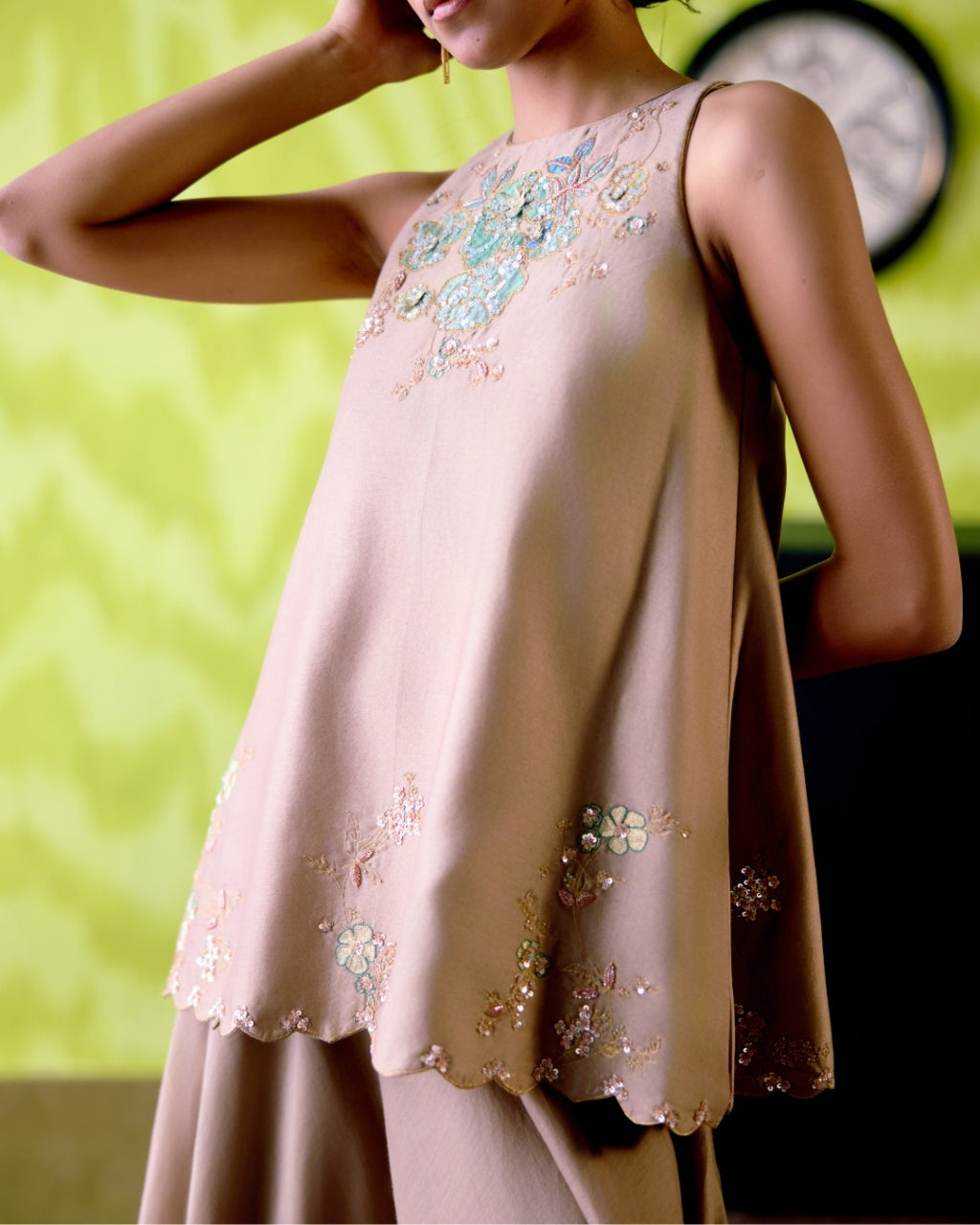 Mocha Crop Top With Sharara