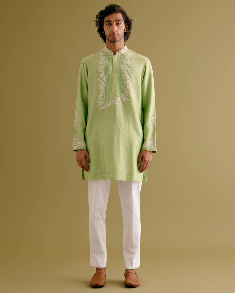 Pistachio Green Dori Embroidered Kurta Set