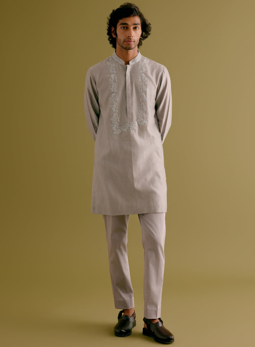 Grey Dori Embroidered Kurta Set