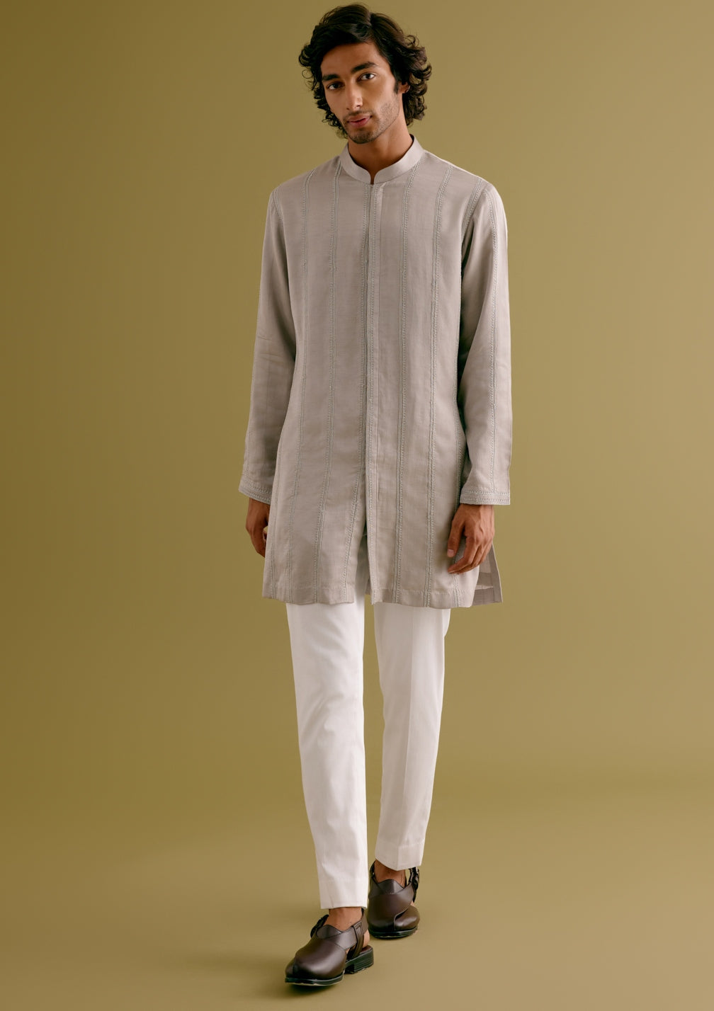 Grey Front-Open Kurta Set