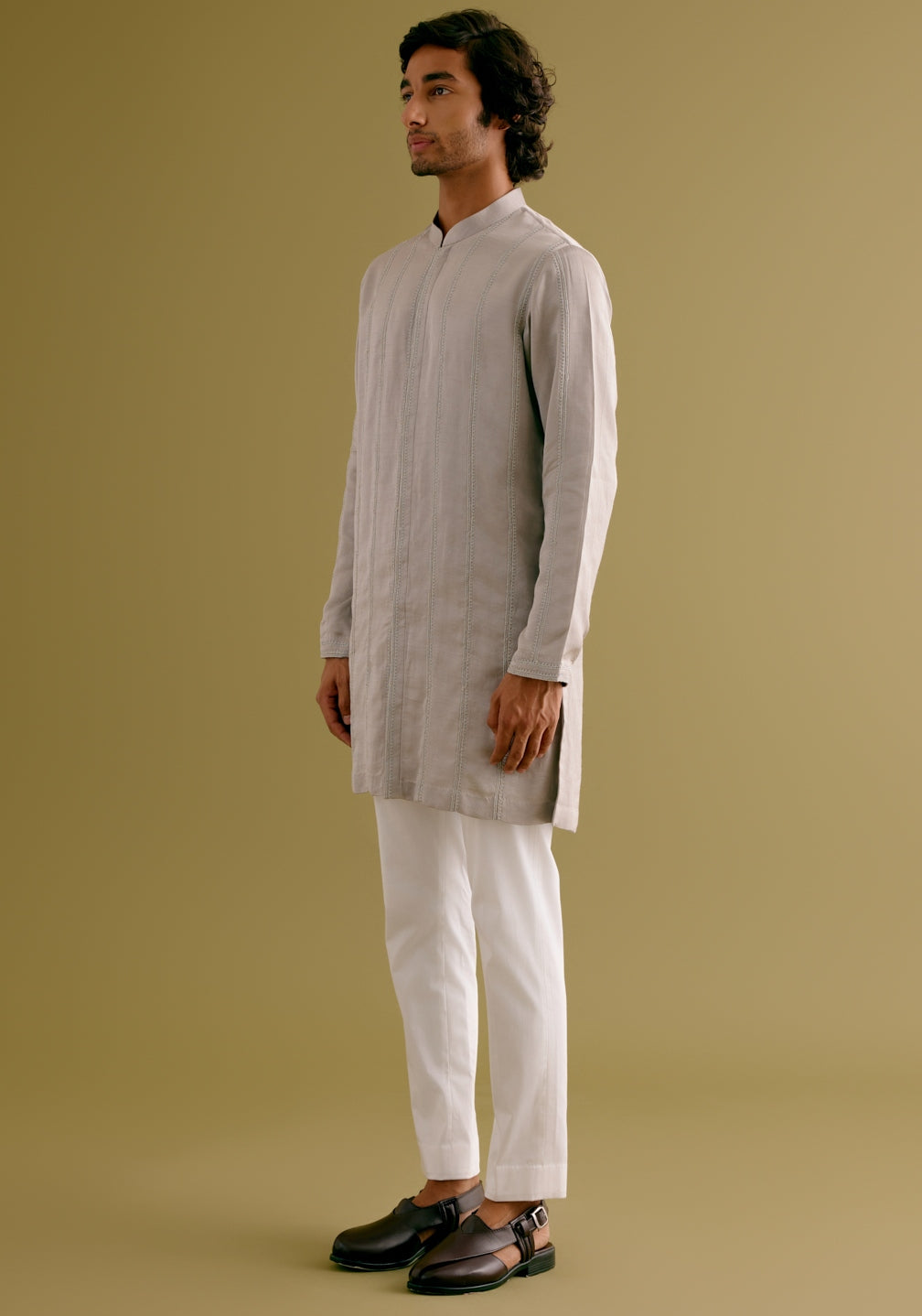 Grey Front-Open Kurta Set