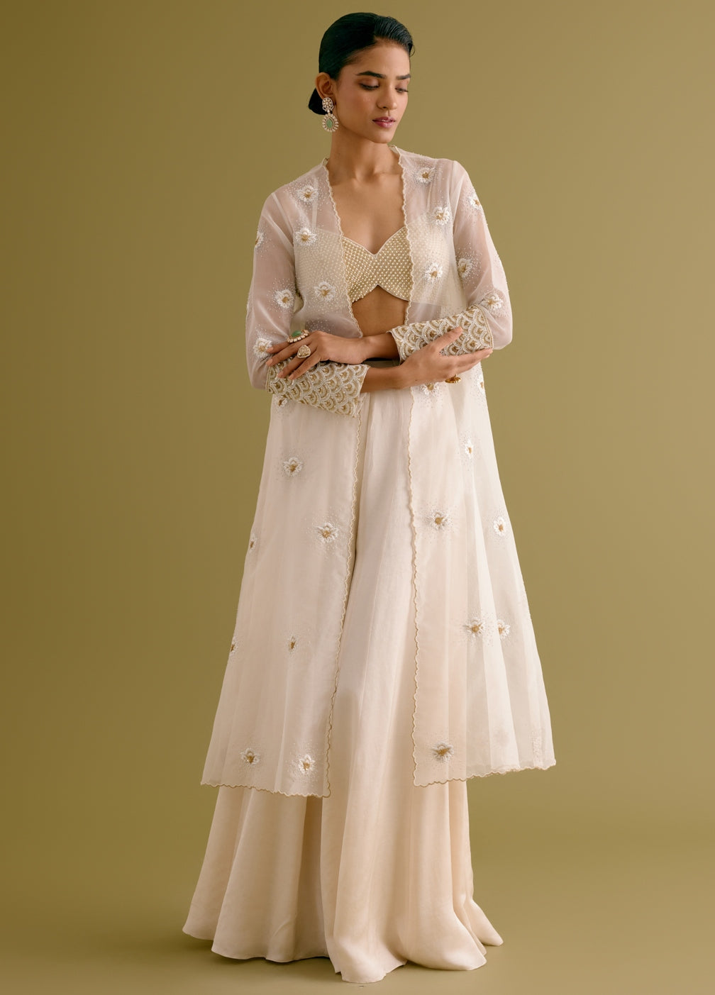 Ivory Embroidered Sharara And Jacket Set