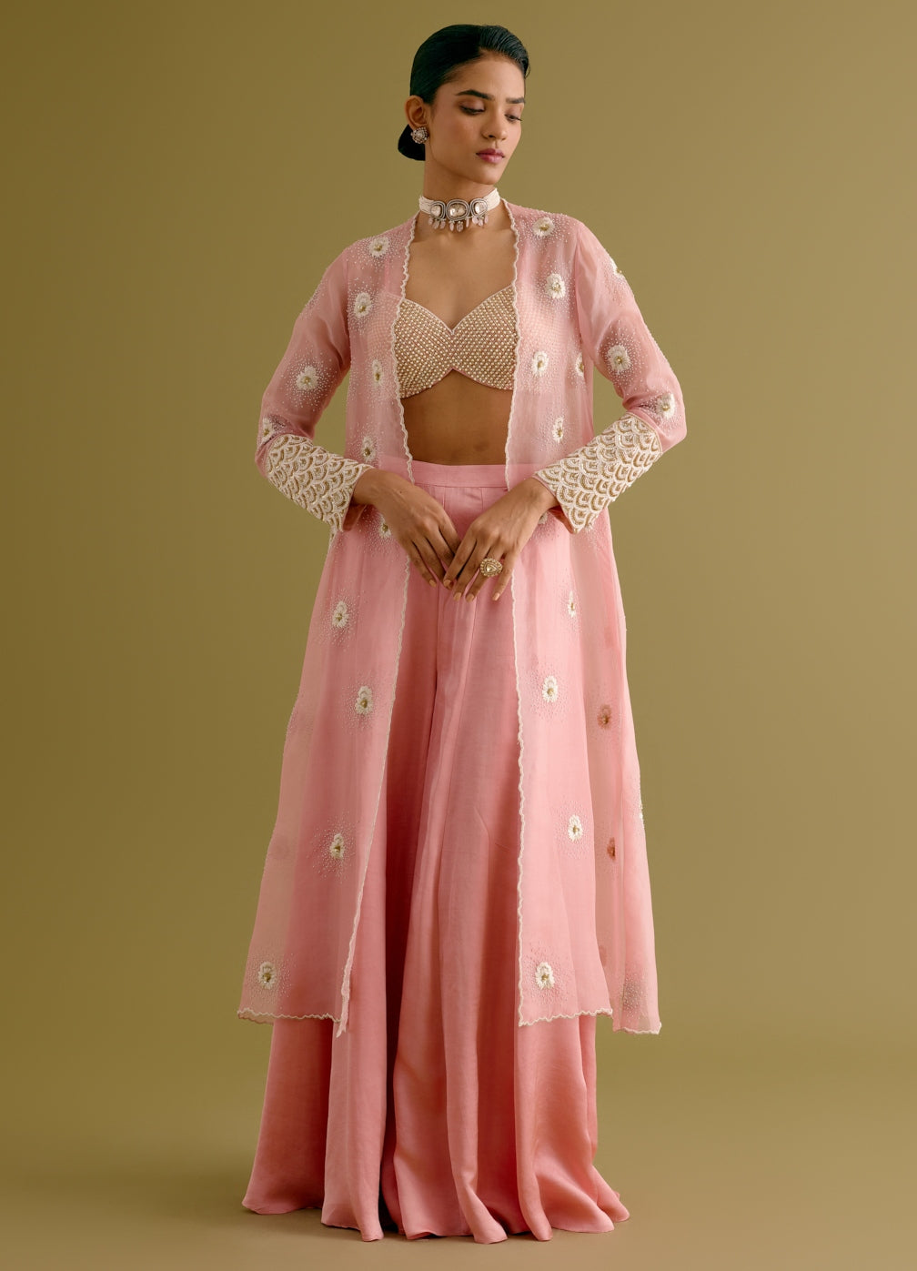 Blush Pink Embroidered Sharara And Jacket Set