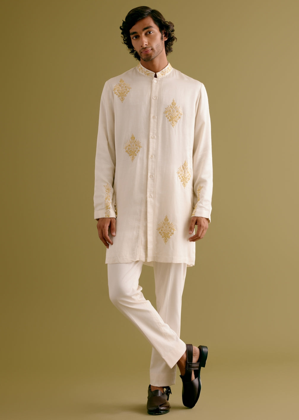 Ivory Front-Open Dori Embroidered Kurta Set