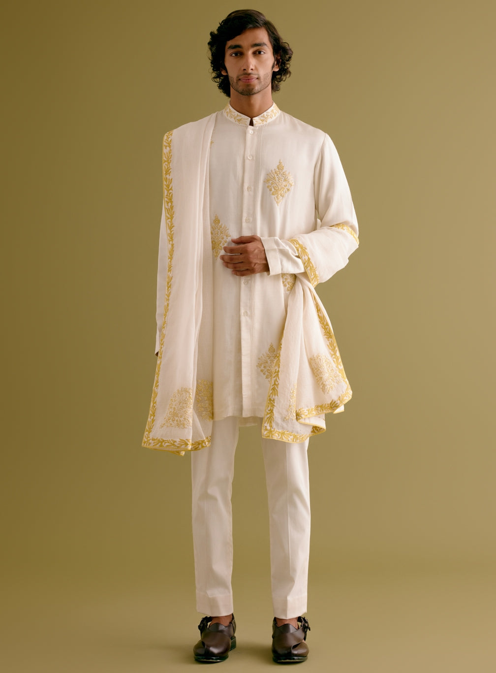 Ivory Front-Open Dori Embroidered Kurta Set