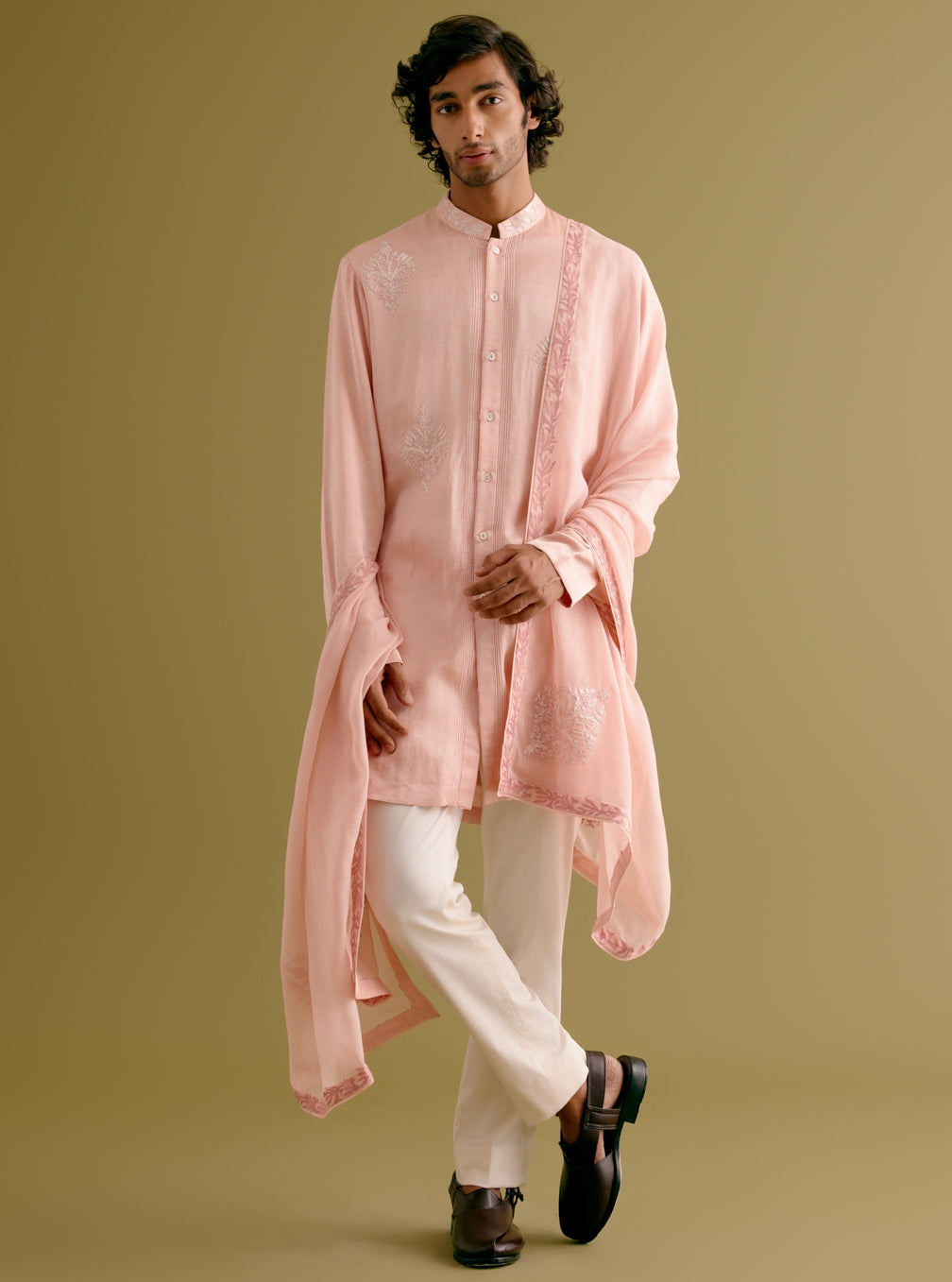 Blush Pink Front-Open Dori Embroidered Kurta Set