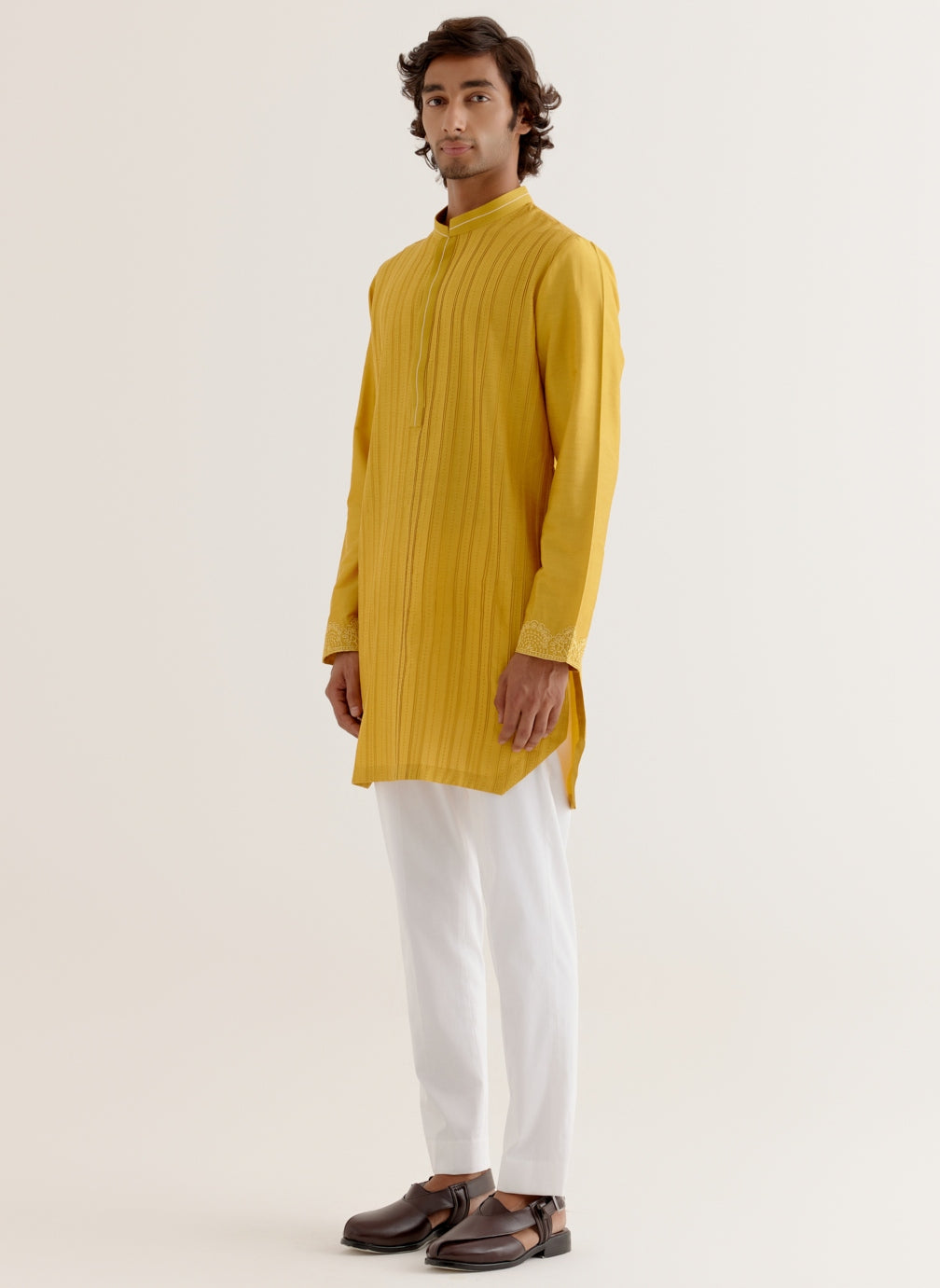 Mustard Yellow Pin Tuck Kurta Set