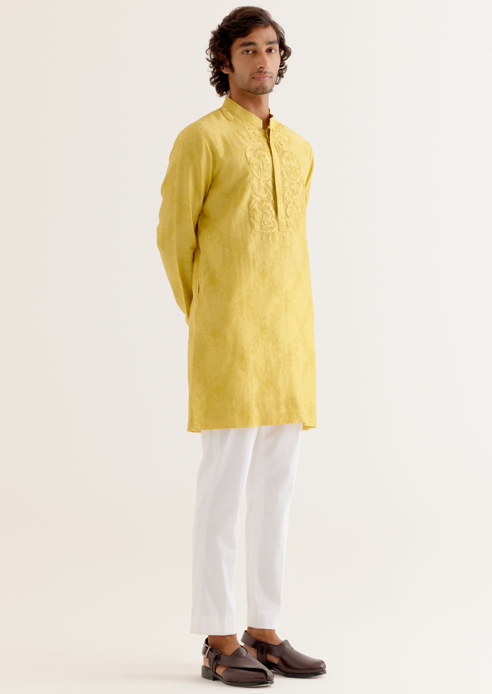 Mustard Yellow Block Printed Dori Embroidered Kurta Set