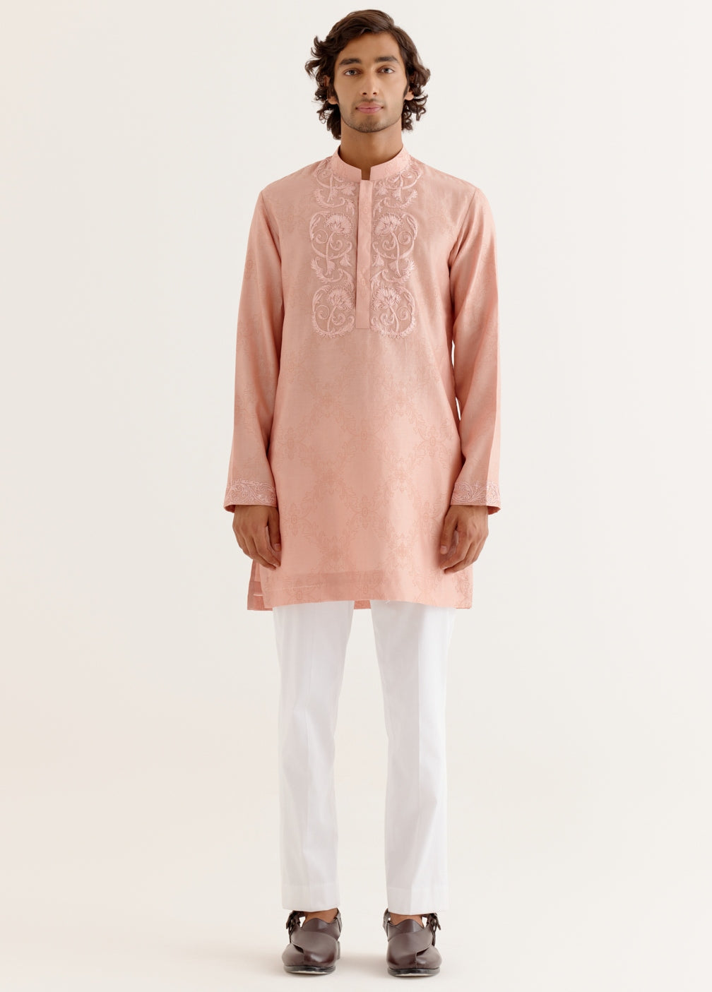 Blush Pink Block Printed Dori Embroidered Kurta Set