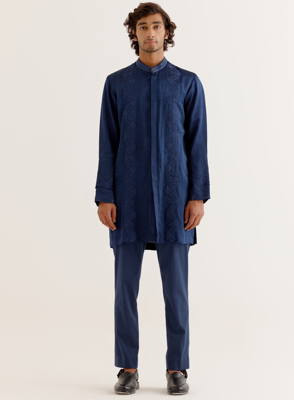 Royal Blue Front-Open Kurta Set