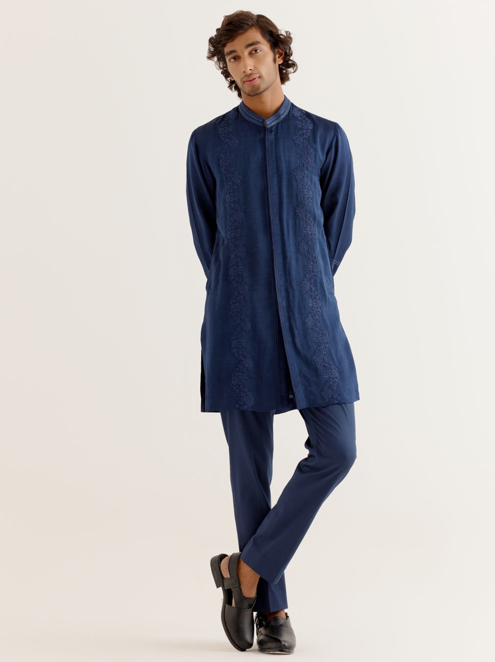 Royal Blue Front-Open Kurta Set