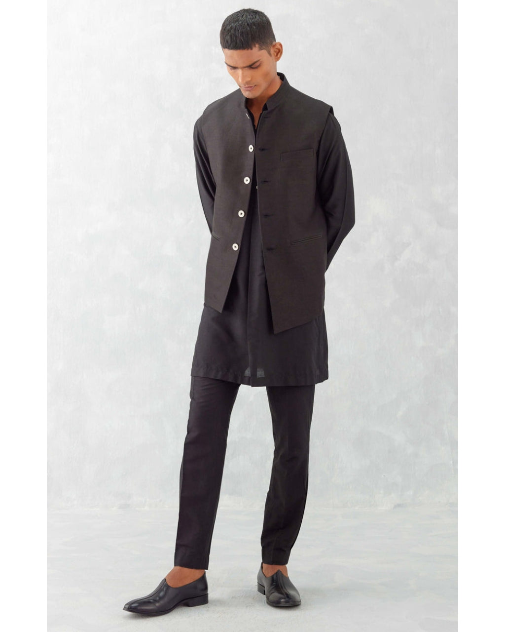 Black Kurta With Bundi Set