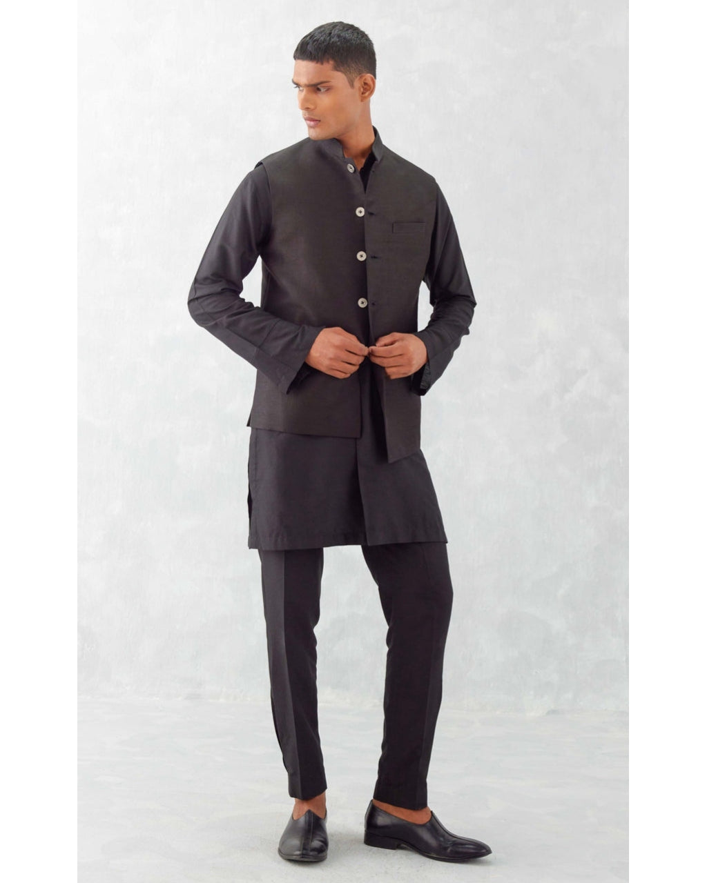 Black Kurta With Bundi Set