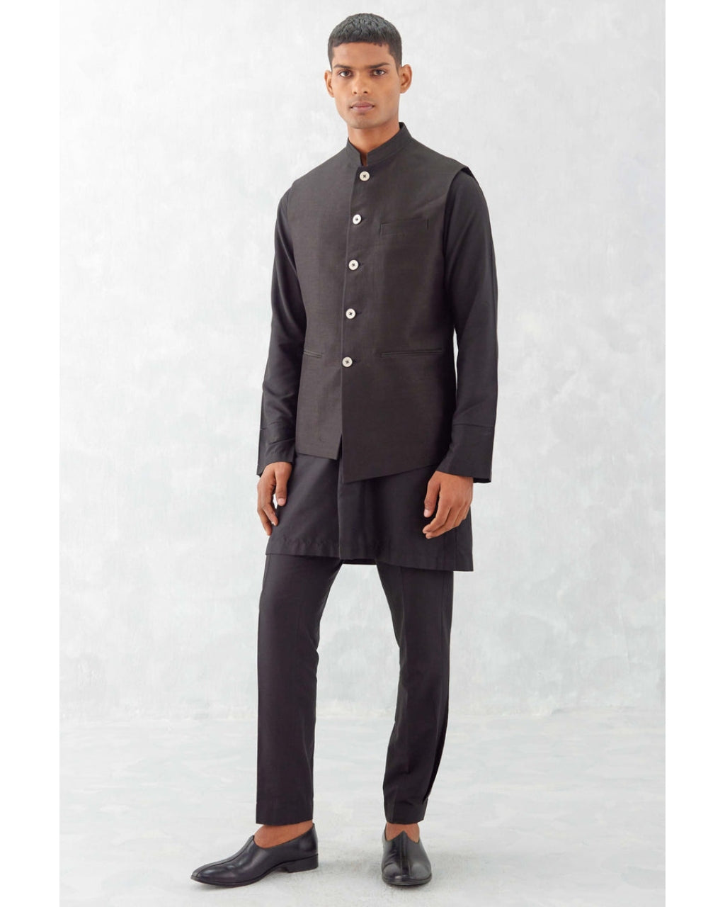 Black Kurta With Bundi Set