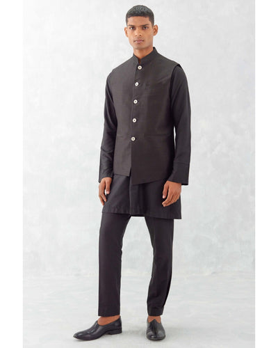 Black Kurta With Bundi Set