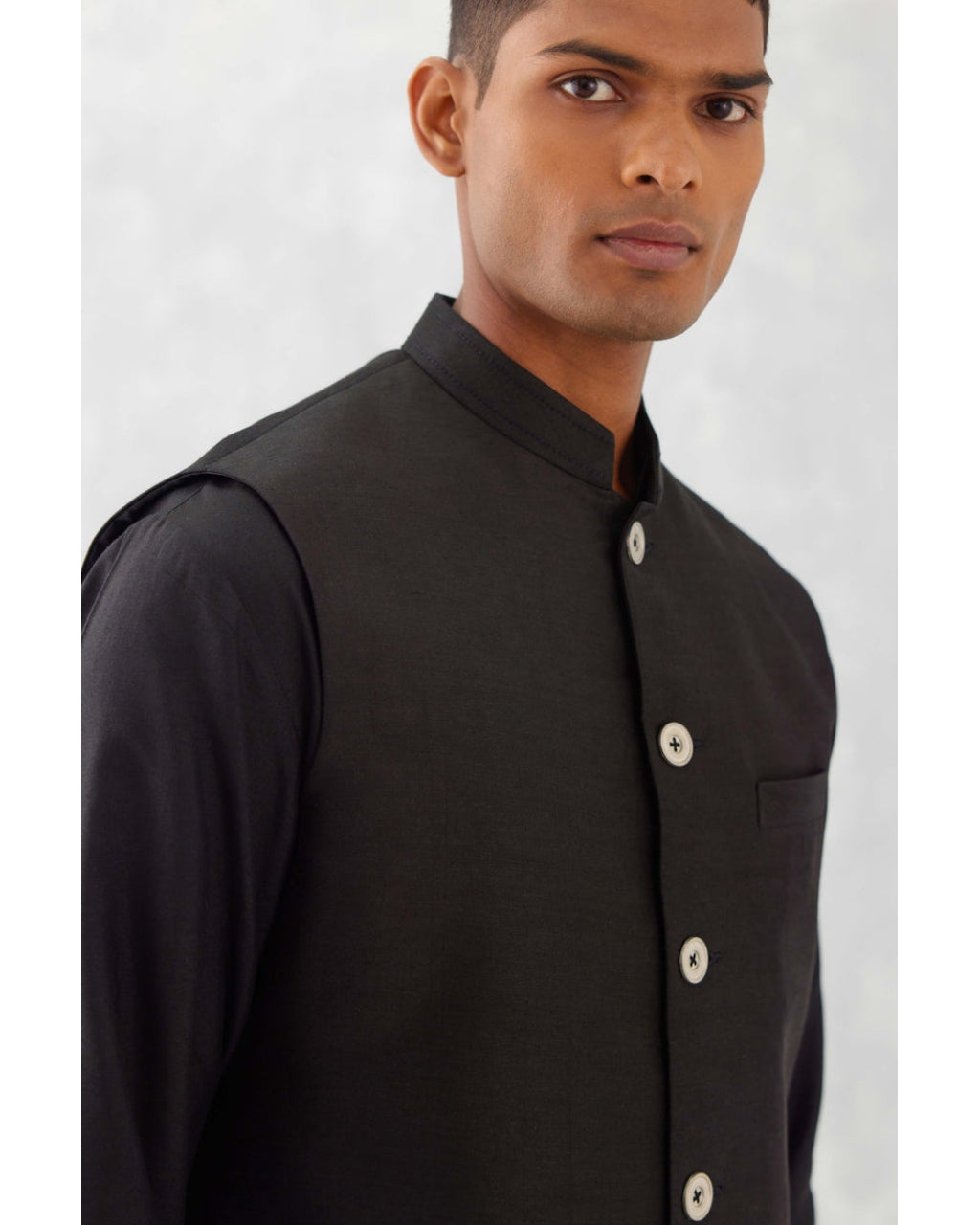 Black Kurta With Bundi Set