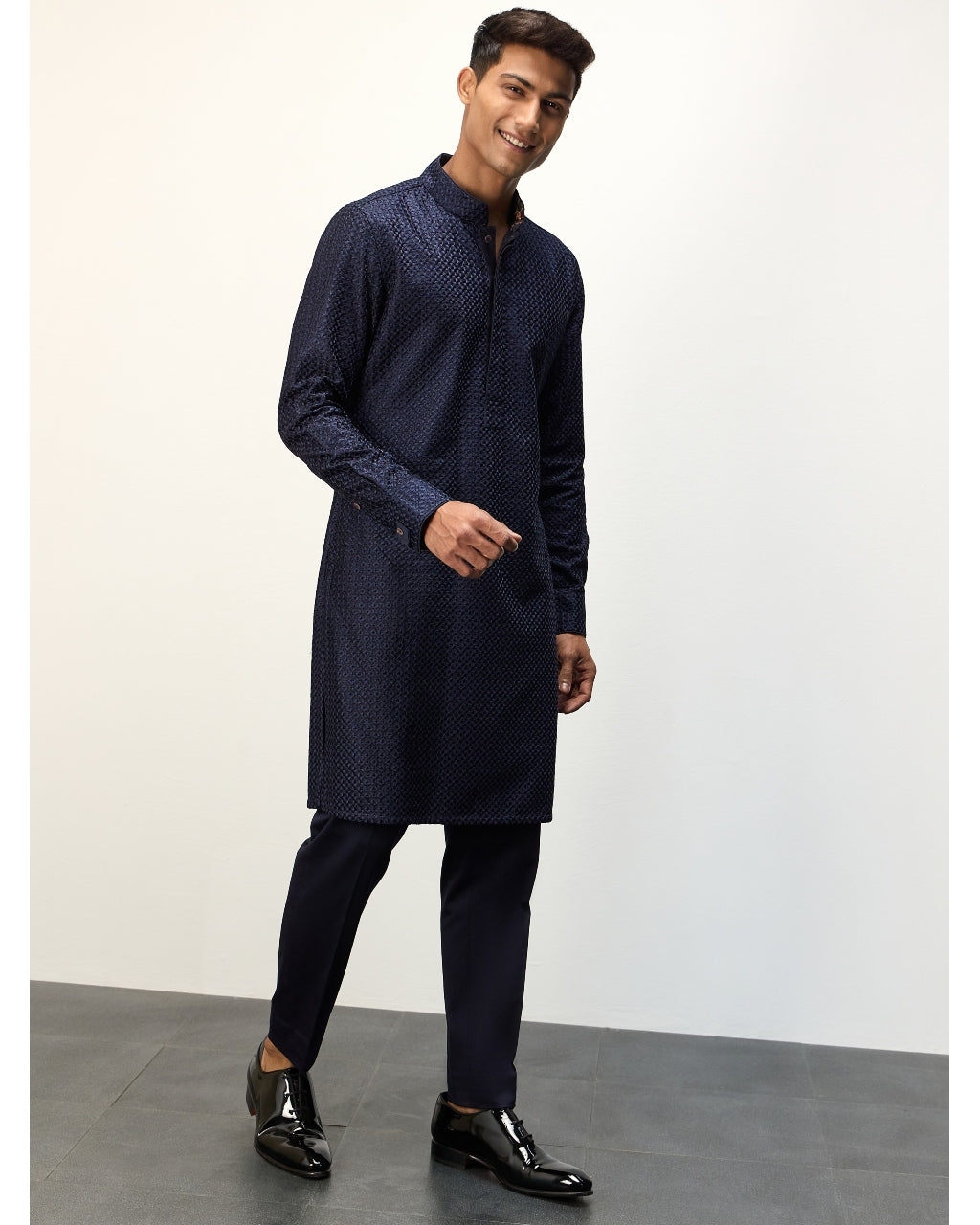 Navy Blue Chanderi Inara Straight Kurta Set