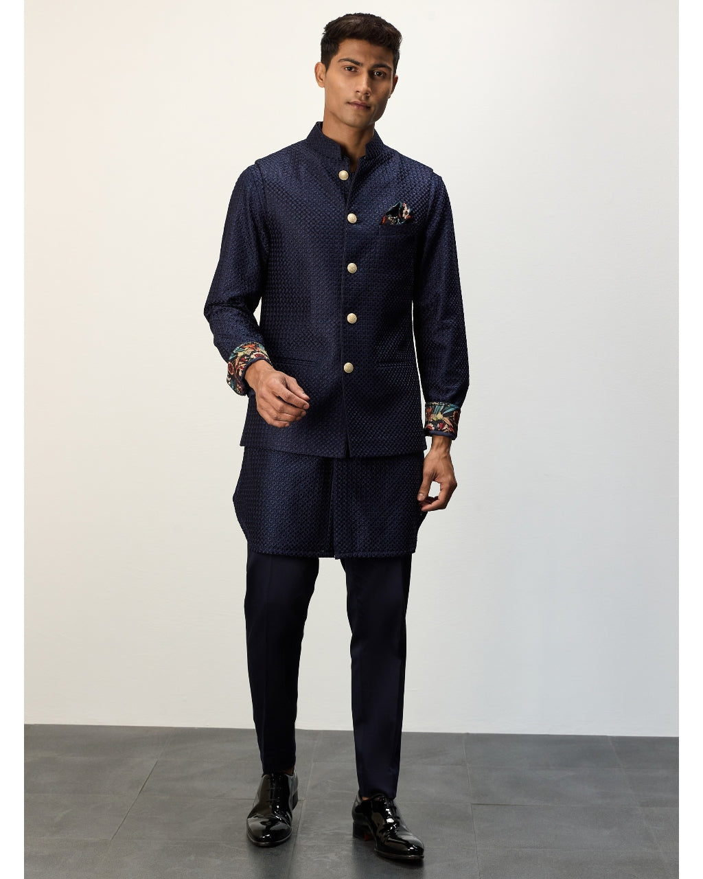 Navy Blue Chanderi Inara Straight Kurta Set