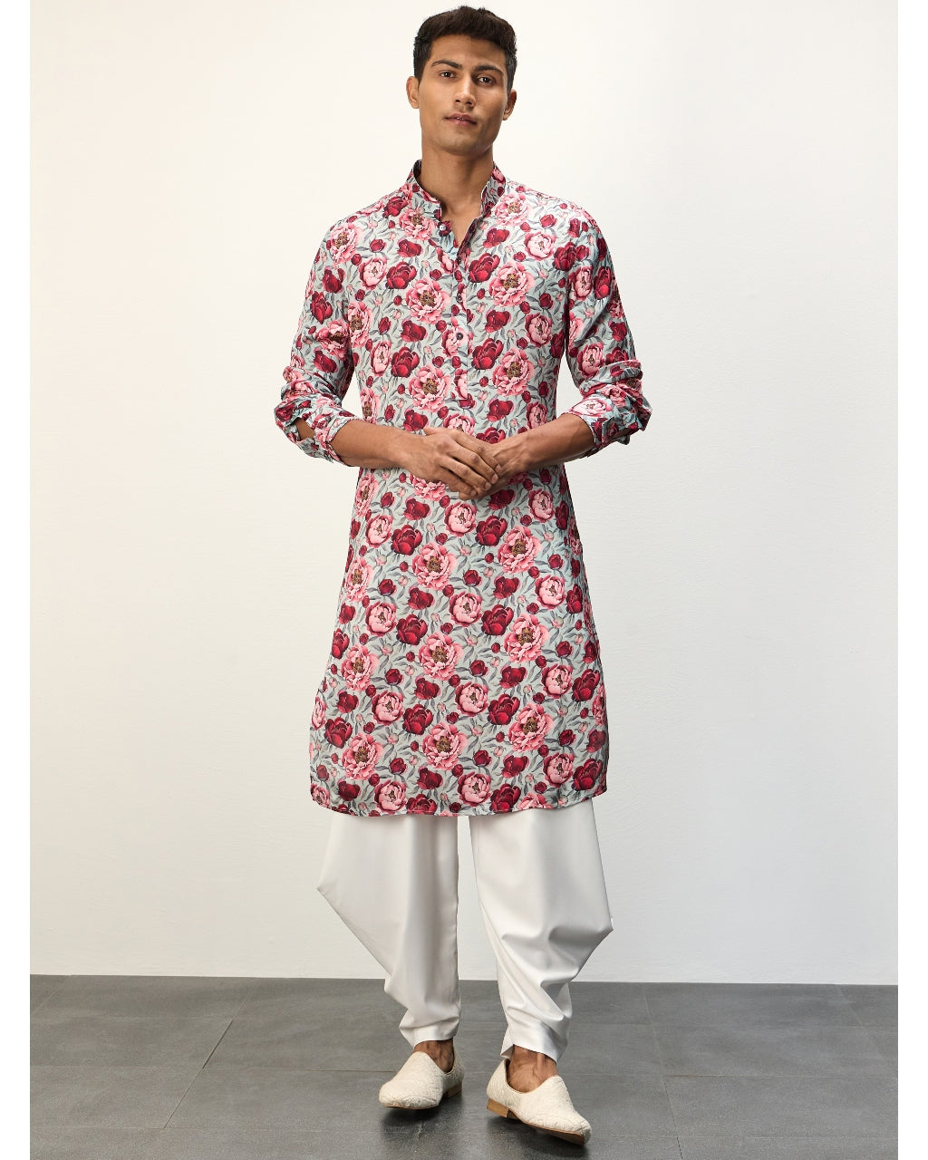 Turquoise Peonies Printed Kurta Set