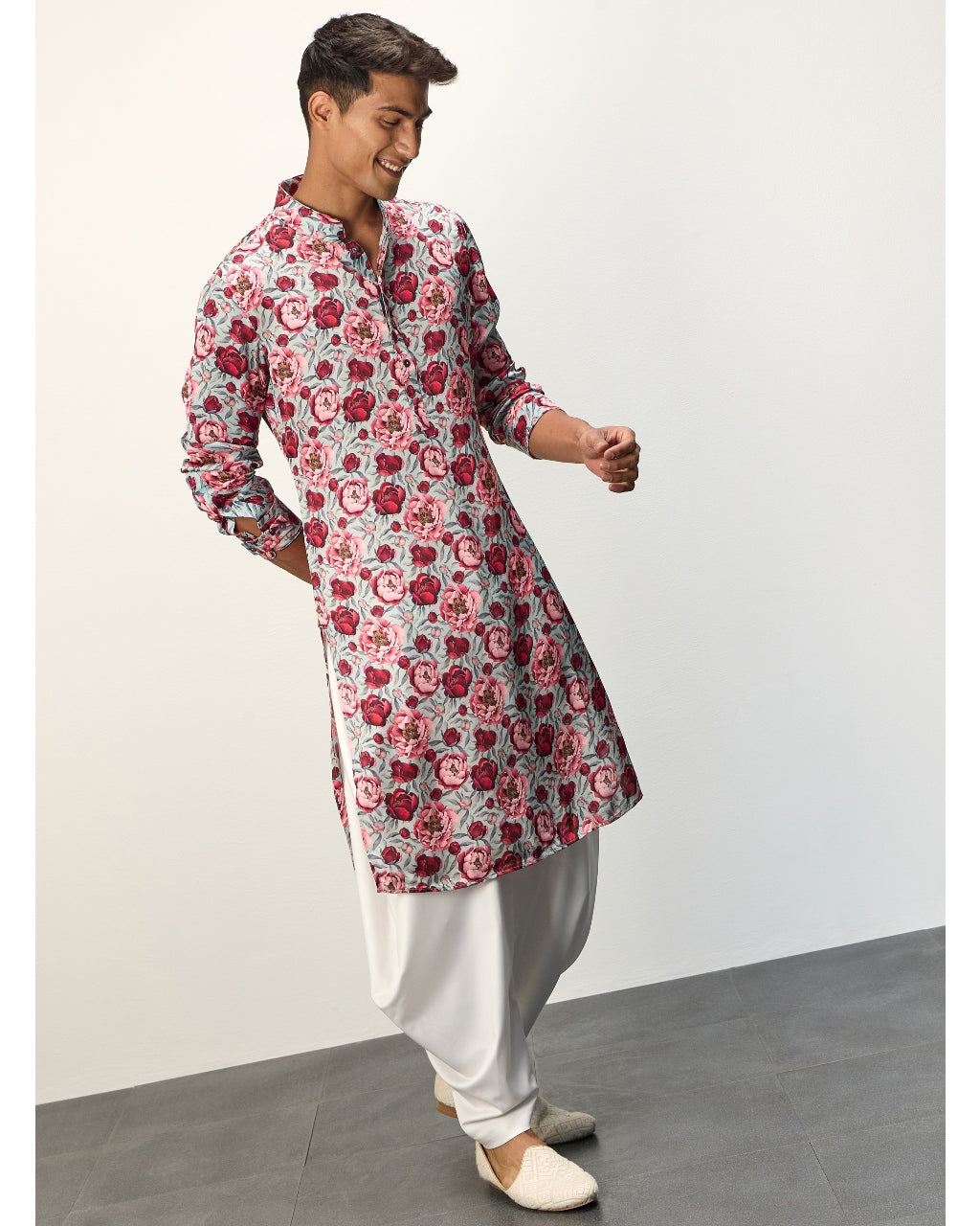 Turquoise Peonies Printed Kurta Set