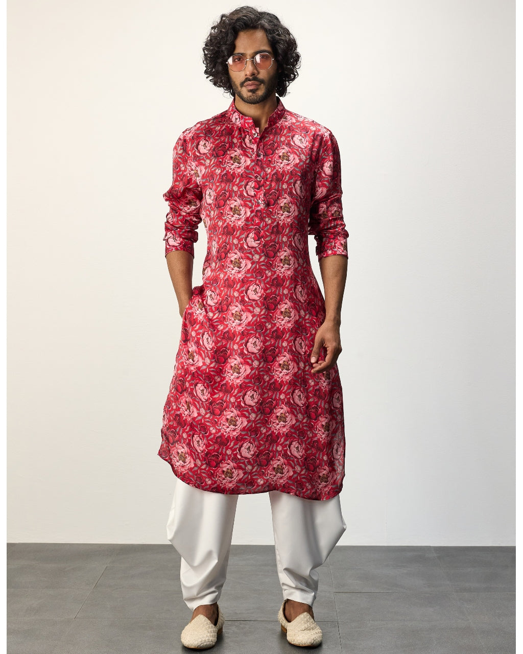 Red Peonies Printed Kurta Set