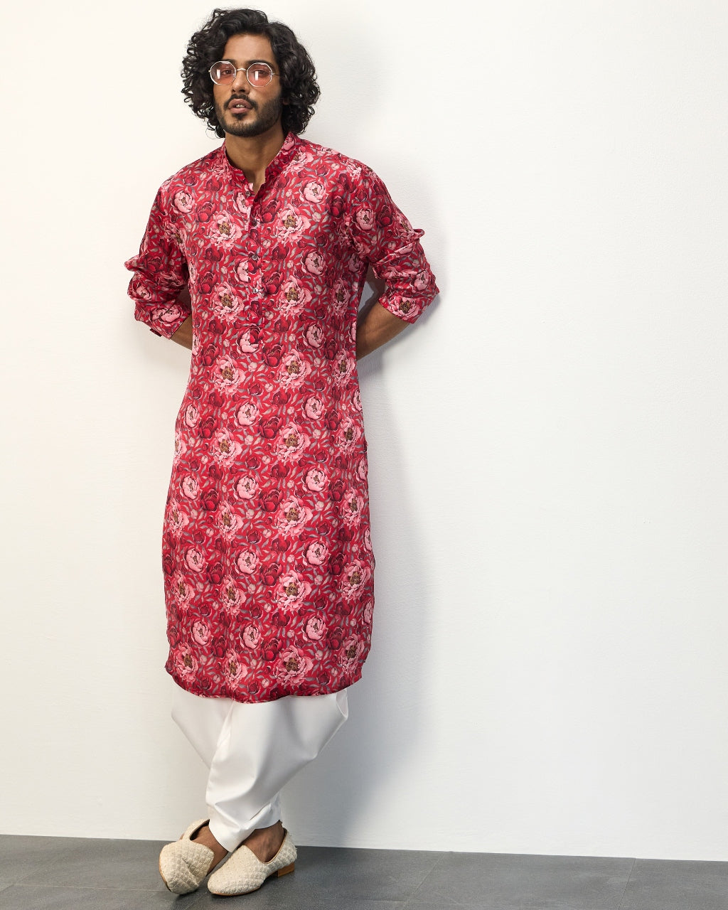 Red Peonies Printed Kurta Set