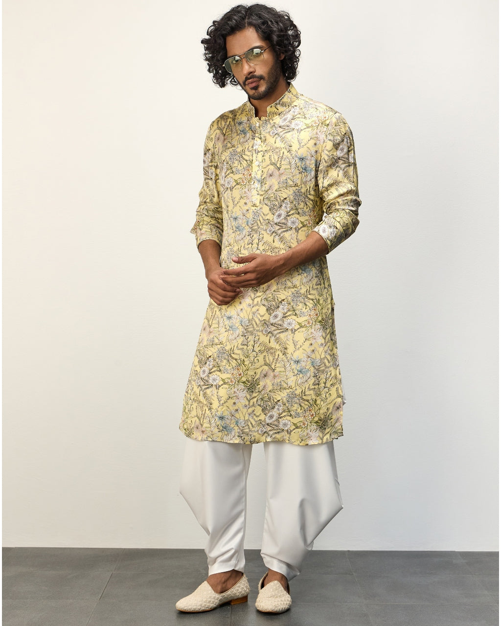 Pastel Yellow Floral Printed Kurta Set