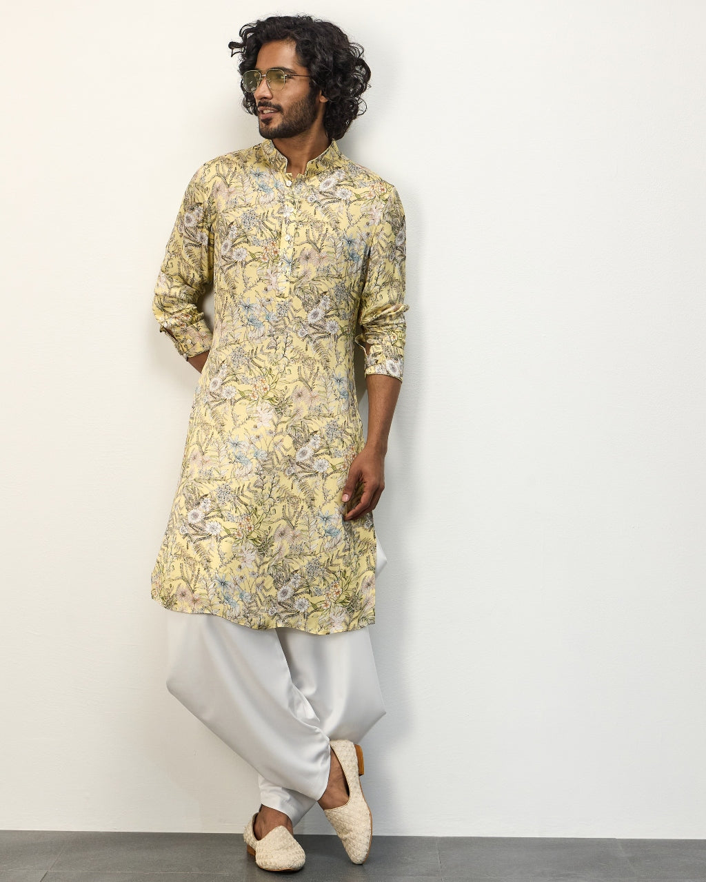 Pastel Yellow Floral Printed Kurta Set