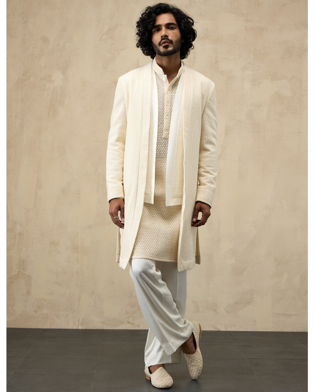 Off White Inara Jaal Luppi Button Kurta Set