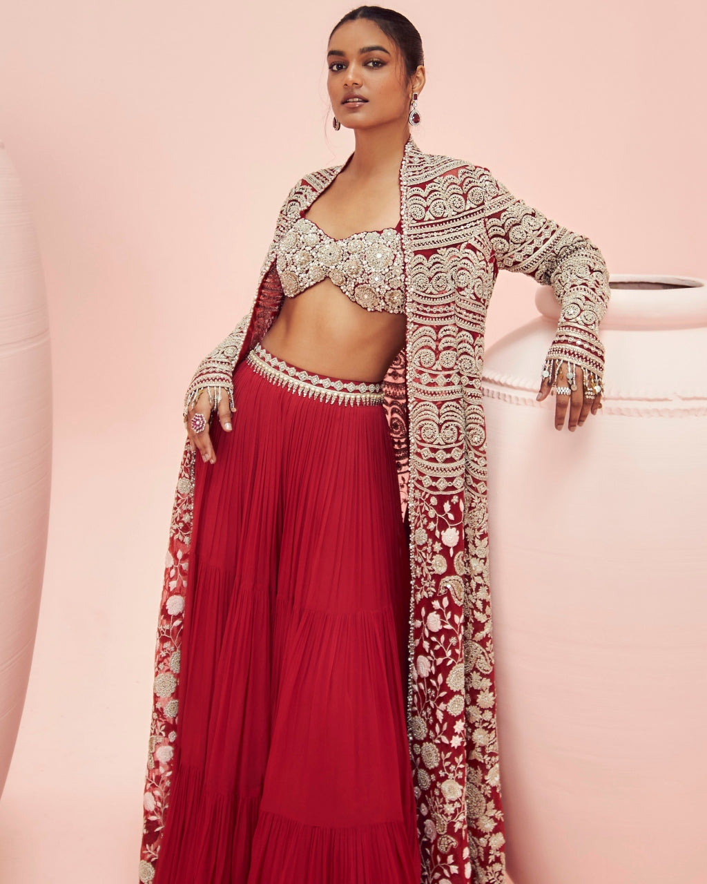 Love Red Embroidered Jacket And Pants Set