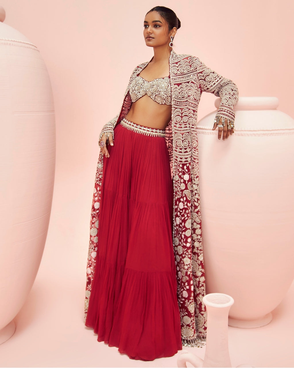 Love Red Embroidered Jacket And Pants Set