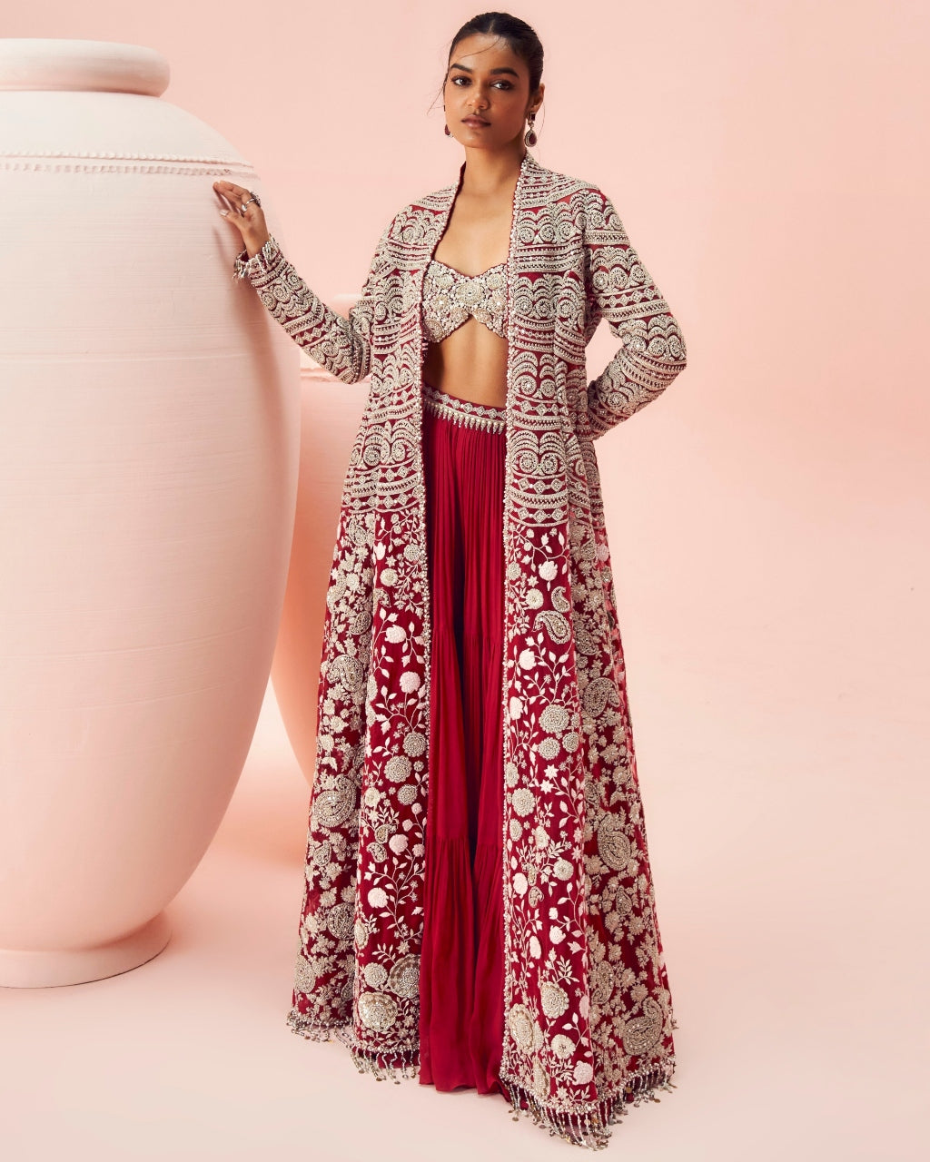 Love Red Embroidered Jacket And Pants Set