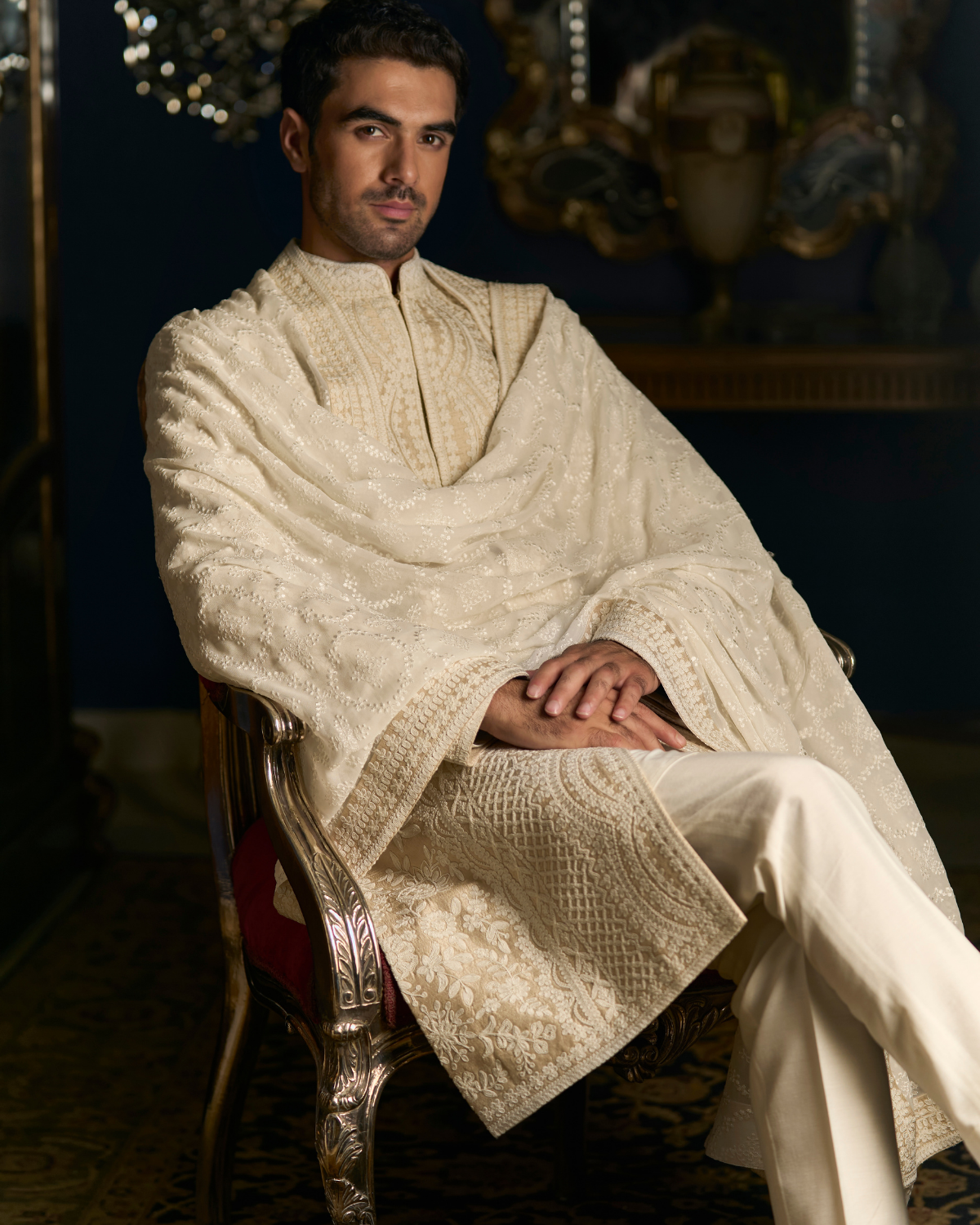 Nude Cream Dori Sherwani Set