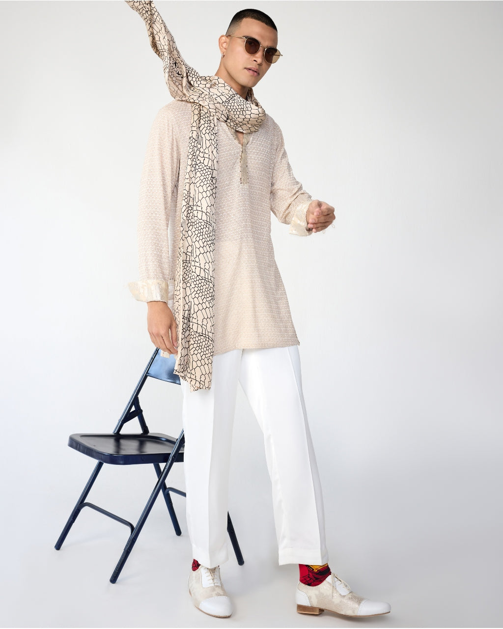 Champagne Poppy Henley Shirt Kurta Set