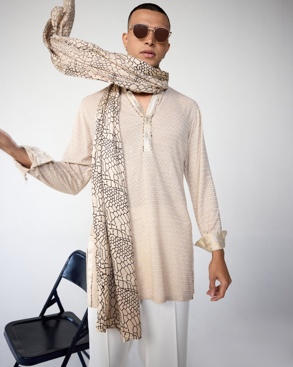 Champagne Poppy Henley Shirt Kurta Set