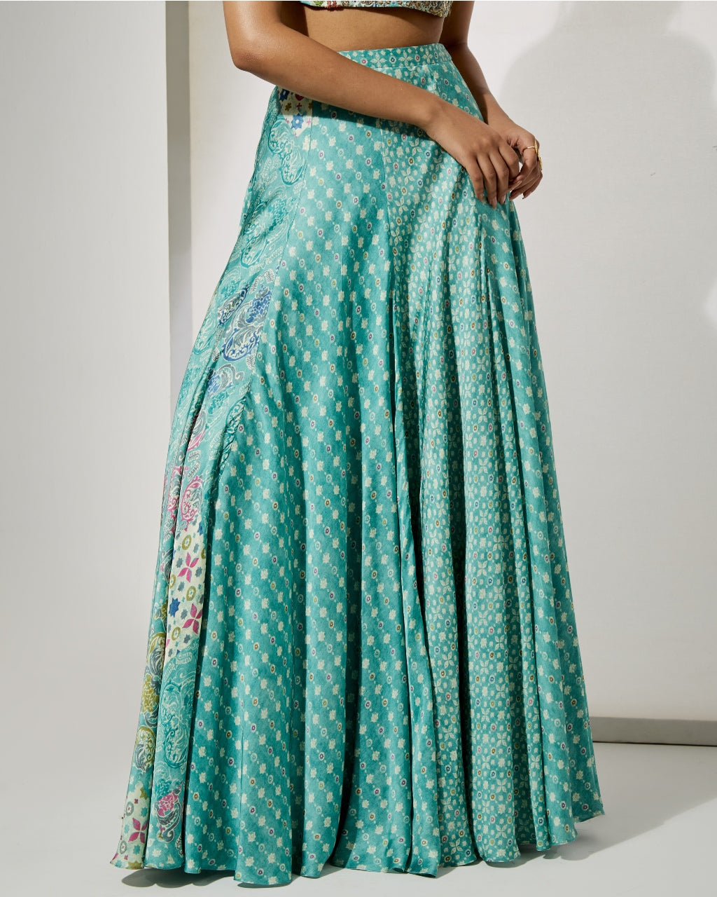 Aqua Bloom Halter Blouse & Skirt Set
