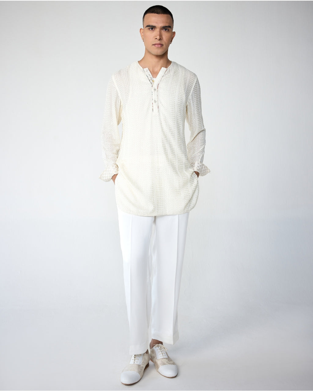 White Chessboard Kurta Set