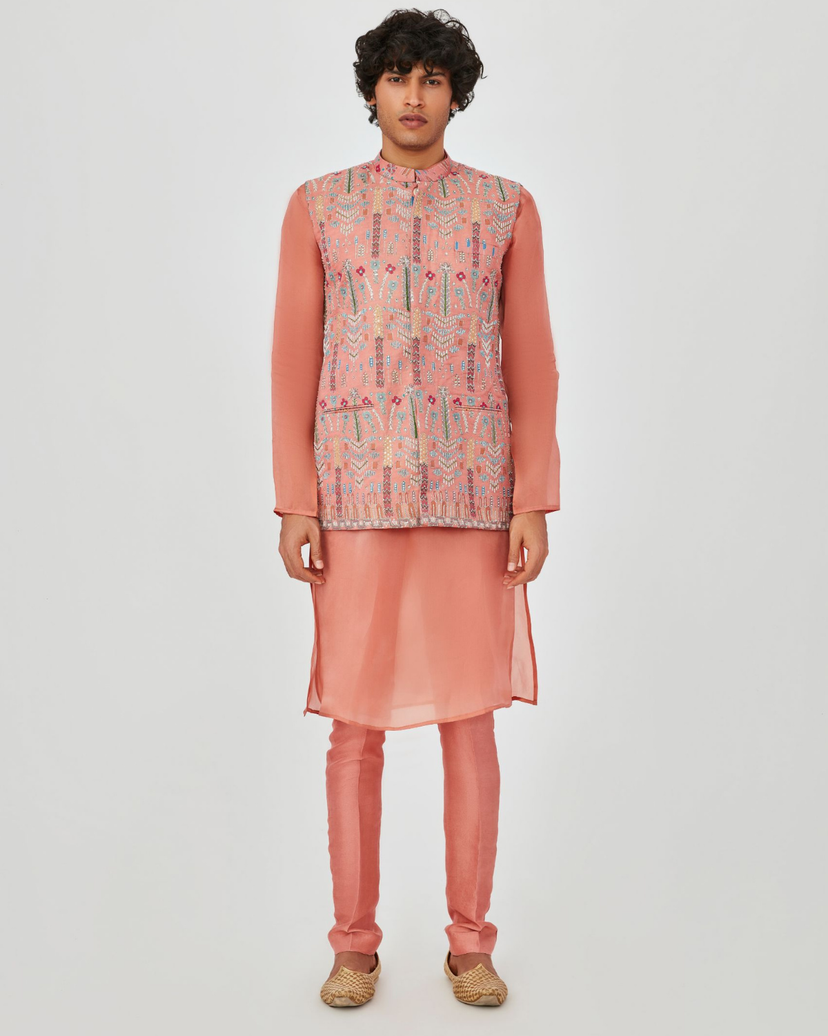 Coral Pink Bundi Set  by Aisha Rao